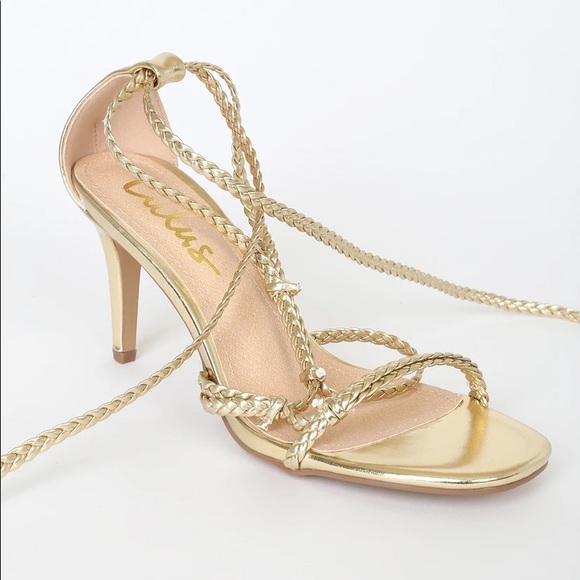 Gold Metallic Lace-Up High Heel Sandals - Picture 2 of 5